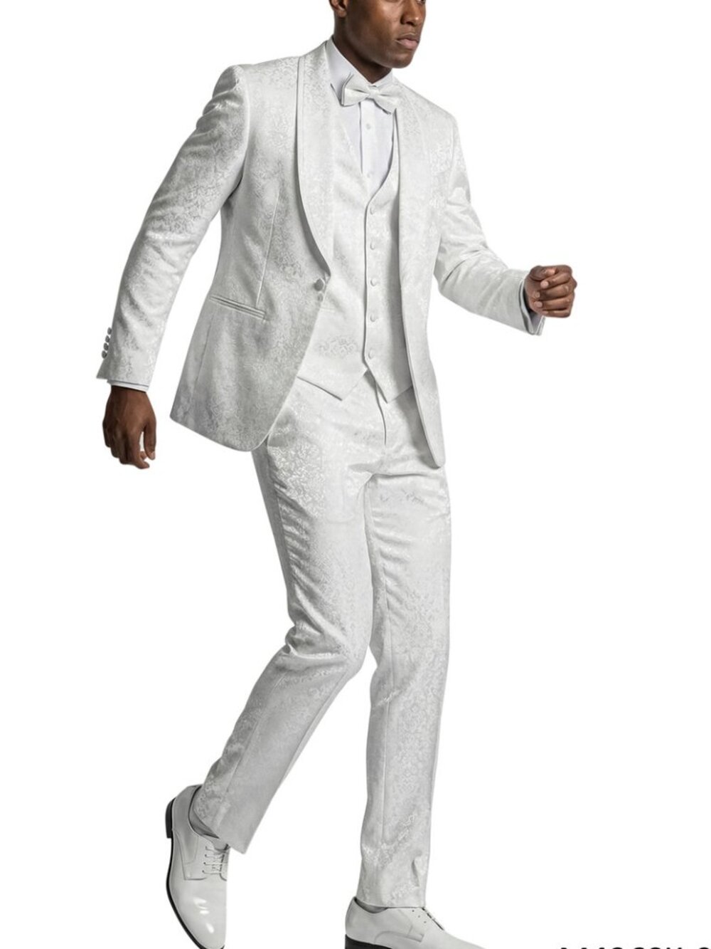 White Paisley Shawl Lapel w/ Trim Piping 3 Piece Men's Fashion Suit